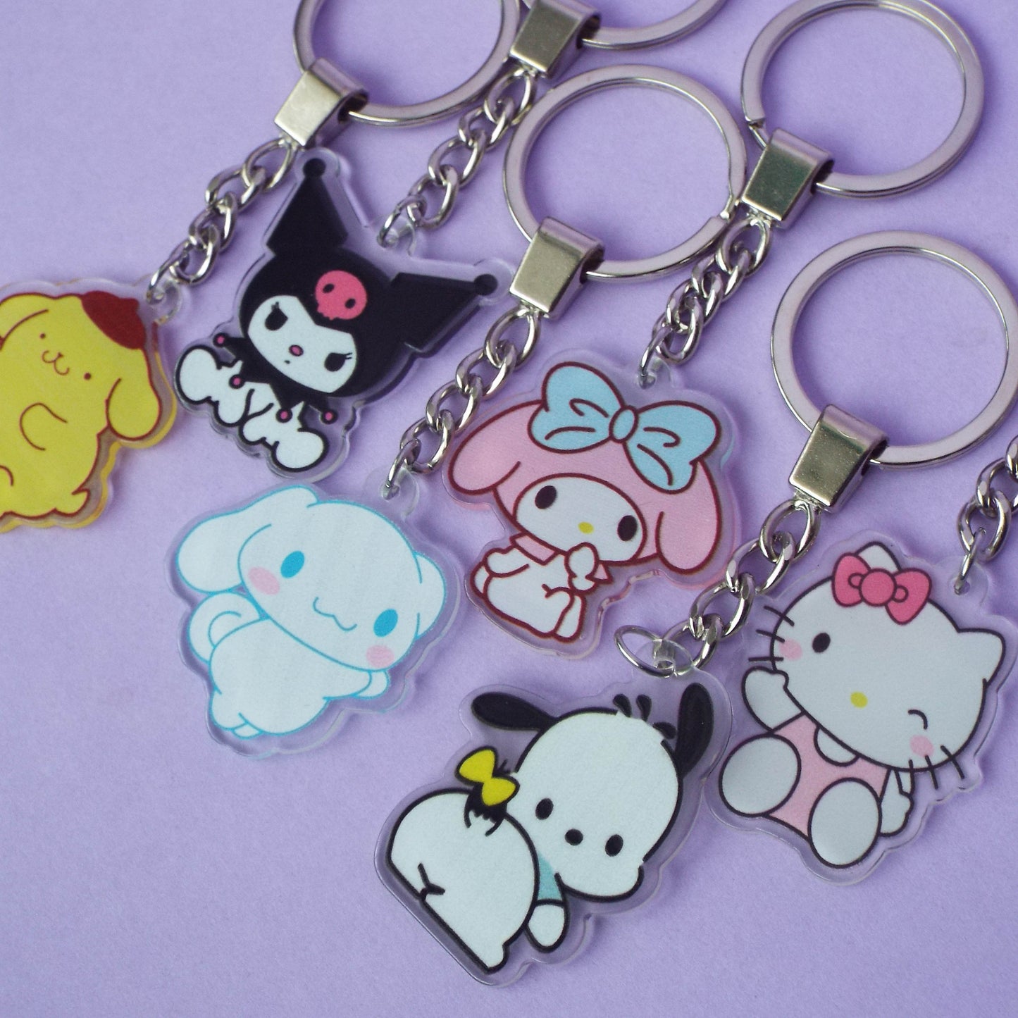 Llaveros Sanrio - Pompompurin, Pochacco, Cinnamoroll, Hello Kitty, Kuromi, My Melody